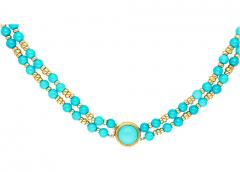 Vintage Turquoise and 14k Gold Bead Pendant Necklace - 3696369