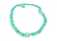 Vintage Turquoise and 14k Gold Bead Pendant Necklace - 3696370