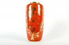 Vintage Umber Ceramic and Gilt Vase with Gold Flower Pattern - 235383
