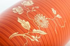 Vintage Umber Ceramic and Gilt Vase with Gold Flower Pattern - 235388