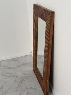 Vintage Unique Rectangular Wood Wall Mirror 1980s - 3614526