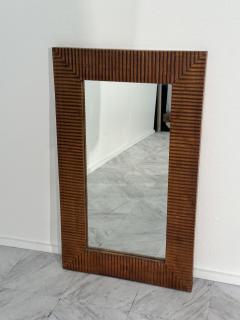 Vintage Unique Rectangular Wood Wall Mirror 1980s - 3614528