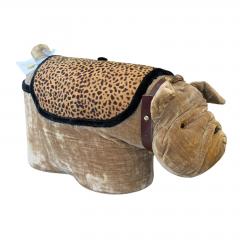 Vintage Velvet Leather Bulldog Footstool Ottoman - 4707381