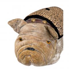 Vintage Velvet Leather Bulldog Footstool Ottoman - 4707382