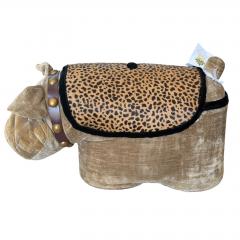 Vintage Velvet Leather Bulldog Footstool Ottoman - 4707383