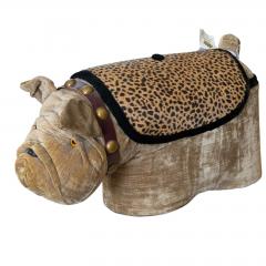 Vintage Velvet Leather Bulldog Footstool Ottoman - 4707384