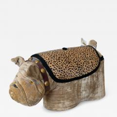 Vintage Velvet Leather Bulldog Footstool Ottoman - 4708128