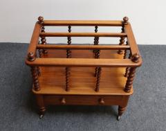 Vintage Victorian Figured Walnut Canterbury Magazine Rack on Casters with Drawer - 4380646