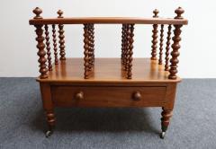 Vintage Victorian Figured Walnut Canterbury Magazine Rack on Casters with Drawer - 4380647