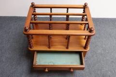 Vintage Victorian Figured Walnut Canterbury Magazine Rack on Casters with Drawer - 4380648