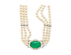 Vintage Victorian Style Cabochon Emerald And 3 Strand Pearl Choker Necklace - 3518950