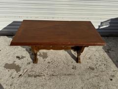 Vintage Walnut Os De Mouton Style Trestle Base Coffee Table - 4474553