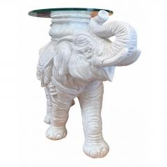 Vintage White Majolica Pottery Glass Top Elephant Side Table - 4698564