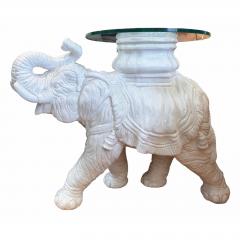 Vintage White Majolica Pottery Glass Top Elephant Side Table - 4698565