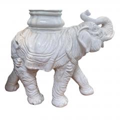 Vintage White Majolica Pottery Glass Top Elephant Side Table - 4698566