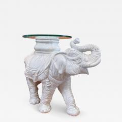 Vintage White Majolica Pottery Glass Top Elephant Side Table - 4698634