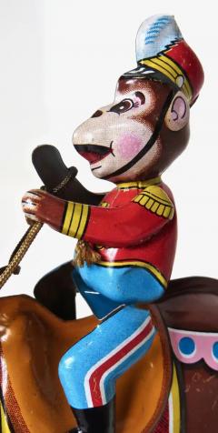 Vintage Wind Up Tin Toy Monkey Riding A Horse by Haji Co Japan Circa 1958 - 3268123