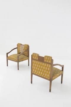 Vintage Wooden Armchairs in Fabric and Brass - 3649165