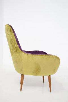Vintage Wooden Armchairs in Purple and Green Velvet - 3642255