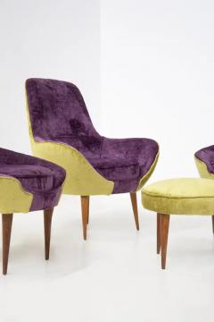 Vintage Wooden Armchairs in Purple and Green Velvet - 3642259