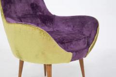 Vintage Wooden Armchairs in Purple and Green Velvet - 3642288