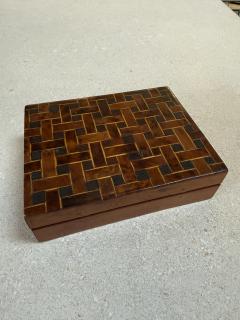 Vintage Wooden Trinket Box With Herringbone Pattern - 4555563