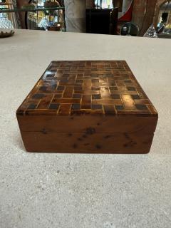 Vintage Wooden Trinket Box With Herringbone Pattern - 4555568