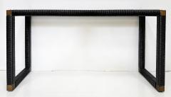 Vintage Wrapped Lacquered Cord Console Table Inset Glass Top Brass Accents - 4402190