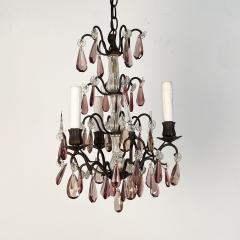 Vintage Wrought Iron Chandelier with Amethyst Crystals Italy circa 1950 - 2917224
