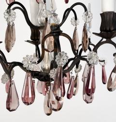 Vintage Wrought Iron Chandelier with Amethyst Crystals Italy circa 1950 - 2917225