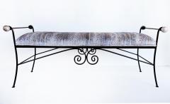 Vintage Wrought Iron Hollywood Regency Bench Silver Sphere Finials - 4416350