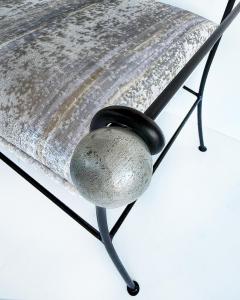 Vintage Wrought Iron Hollywood Regency Bench Silver Sphere Finials - 4416352