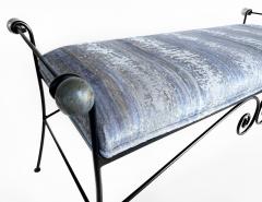 Vintage Wrought Iron Hollywood Regency Bench Silver Sphere Finials - 4416356