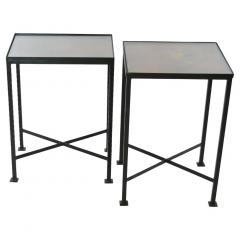 Vintage Wrought Iron Painted Wood Top Side Tables - 2786530
