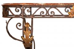 Vintage Wrought Iron and Red Marble Console Table 20th century - 4499859