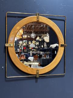 Vintage and Unique Brass Square and Wood Wall Mirror 1980s - 3307604