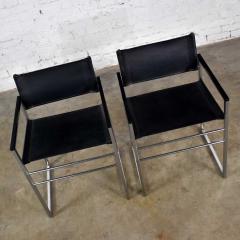 Vintage chrome black vinyl faux leather sling director s chairs straight legs - 1609051