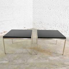 Vintage large modern square end tables in stainless steel w black laminate tops - 1609326