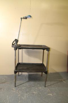 Vintage metal industrial work table with OC white lamp attached - 3390510