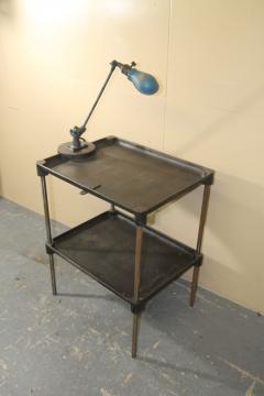 Vintage metal industrial work table with OC white lamp attached - 3390513