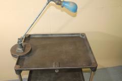 Vintage metal industrial work table with OC white lamp attached - 3390517