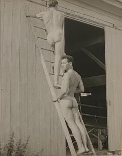 Vintage photograph of two men on a ladder American Circa 1950 - 1506688