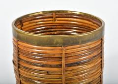 Vintage rattan and brass log basket planter - 1191150