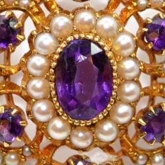 Vioctorian Amethysts Brooch with Natural Pearls 15Ct Mounting - 150403