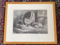 Virgil Finlay GIRL WRITING IN BOOK LITHOGRAPH BY VIRGIL FINLAY - 1706468