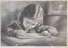 Virgil Finlay GIRL WRITING IN BOOK LITHOGRAPH BY VIRGIL FINLAY - 1709504