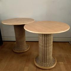 Vittorio Bonacina Late 60s Pair of Side Table in Wood and Rattan - 1209997