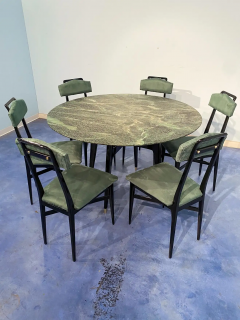 Vittorio Dassi Mobilificio Dassi Dassi Italian Midcentury Dining Room Set Green Marble Table and Chairs by Dassi 1950s - 2602876