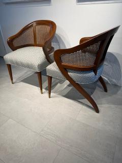 Vittorio Dassi Mobilificio Dassi Dassi Pair of Italian Modern Walnut Cane and Brass Armchairs Vittorio Dassi 1960s - 4605830