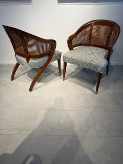 Vittorio Dassi Mobilificio Dassi Dassi Pair of Italian Modern Walnut Cane and Brass Armchairs Vittorio Dassi 1960s - 4605861